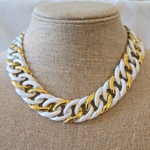 Vintage Napier MCM Gold Tone And White Enamel Link Necklace